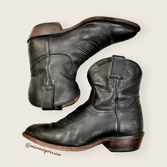 $358 Frye Billy Pull On Black Real Leather Southern Comfy Cute Cowboy Ankle Boot - Picture 10 of 16